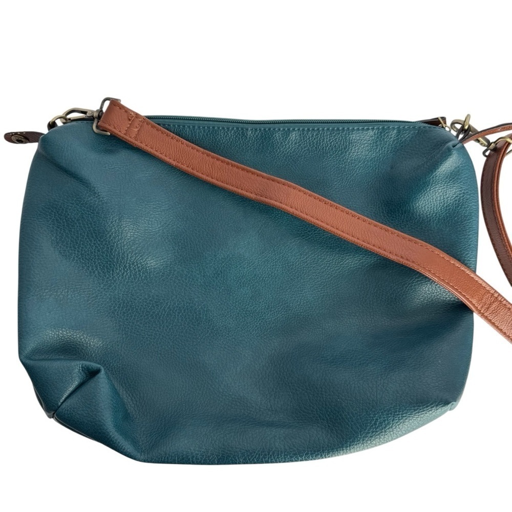 Faux Leather Crossbody Bag M/L Size Teal Tote Convertible to Pouch Purse NWOT